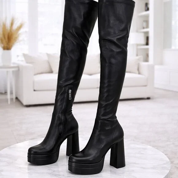 Thigh-High Black Platform Boots β Double Sole - Picture 13 of 15
